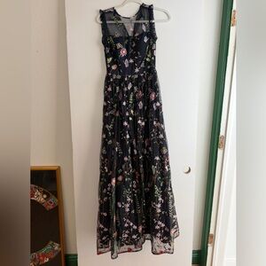 Floral Embroidered Black Maxi Dress